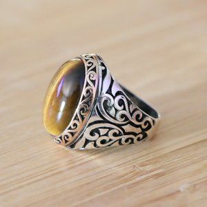 925 Sterling Silver Men's Ring with Tiger Eye -Super Elegant